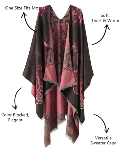 Image of Bestshe Women's Boho Open Front Poncho Plaid Shawl Wrap Cape | Tassel Cardigan Sweater, Cozy Layering, Fall Winter Clothes for Women