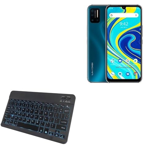 BoxWave Keyboard Compatible with Umidigi A7 Pro - SlimKeys Bluetooth Keyboard - with Backlight, Portable Slim LED 7 Colors - Jet Black