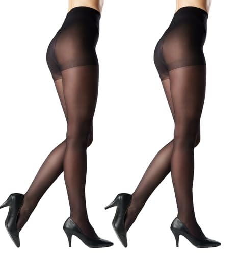 2Pcs Black Tights Sheer, High Waist Black Tights for Women Sheer Rip Resistant Strong Control Top for Everyday and Formal Use