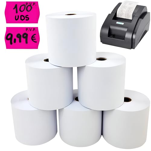 6 Rollo Papel Termico 80x55mm - Papel Impresora Termica 80 x 55 x 12 mas 100 Etiquetas de Precio – Papel Ticket 80mm Papel Impresora Termica - Rollos Termicos 80x55 - Rollos Maquina Registradora y TPV