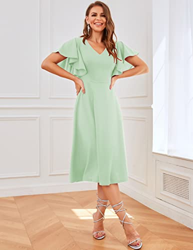 Image of Bridesmay Women's Formal Wedding Guest Dress for Women 2026 Short Sleeve Fit and Flare Tea Party Dresses