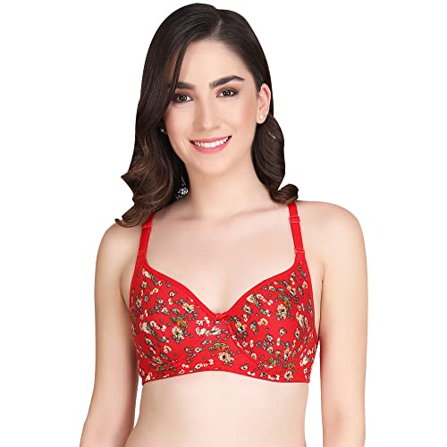 Image of Flower Print Bra for Women - Made of Pure Cotton Full Coverage Non Wired Pushup Soft Cup for T-Shirt Saree Dress Sports Garment for Daily Use Everyday