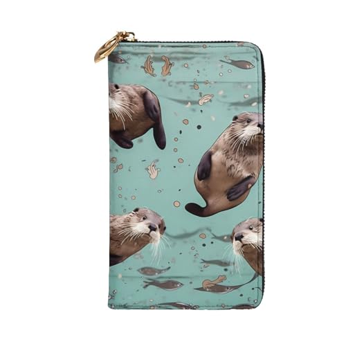 Otters Wallet for Men Women Long Purse Leather Clutch Large Business Handbag Travel Phone Holder Credit Card Holder Money Case with Zipper Leather Wallets Gift2