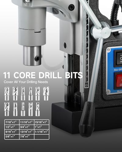 Image of ZELCAN Mag Drill Press with 11 Pcs Bits, 1550W Portable Magnetic Drill Press with 2 inch Boring Diameter, 0-580 rpm Stepless Speed & Reversible Direction, 2922 lbf Power Magnetic for Metal Surface