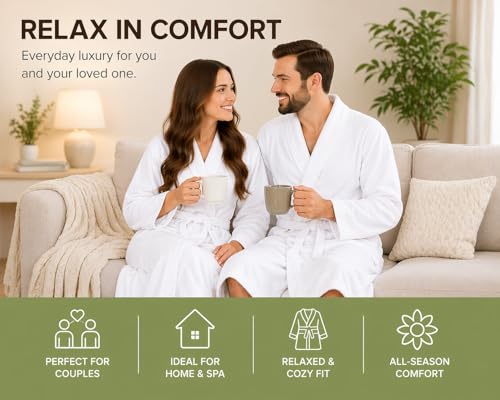 Image of BIOLINEN 100% Cotton Terry Shawl Collar Bathrobe with Slippers