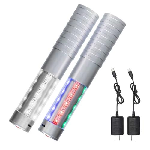Strobe Bottle Girl Lights LED Bottle Service Lights Baton Reusable Rechargeable Service LED Champagne 2 Pcs for Bar Club Birthday Weddings Parties(Silver Colored Light 1Pcs and White Light 1Pcs)