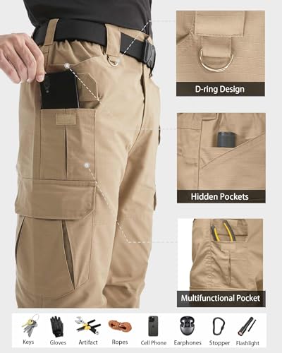 Men's Tactical Cargo Pants, Lightweight Water-Resistant, Ripstop Fabric for Hiking, Work, Outdoor Activities2