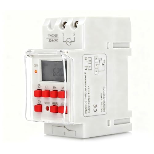 Programmateur Électrique pour Chauffe Eau et Piscine, Minuterie Numérique 30A avec Affichage LCD, 1s-168h Programmable, 20 Cycles Marche/Arrêt, Montage Rail DIN 35mm