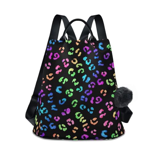 Sac à dos femme arc-en-ciel léopard 17L avec poche antivol pour voyage et loisirs