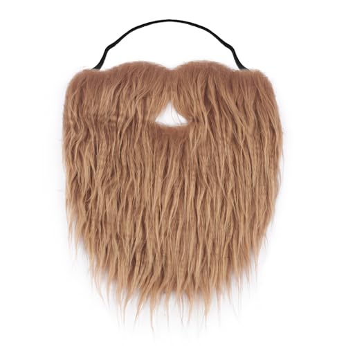 Yan Dream Men Fake Beard with Elastic Band Easy Wear Fake Mustache Adult Facial Hair Accessory for Cosplay Party (Brown)