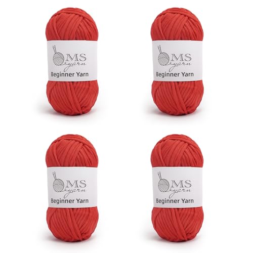 Image of 200g Beginner-Friendly Yarn for Crocheting and Knitting, 4 Pack 320 m Worsted-Weight Medium #4; Easy-to-See Stitches with No Splitting Soft & Thick Yarn for Amigurumi and DIY Projects- Red