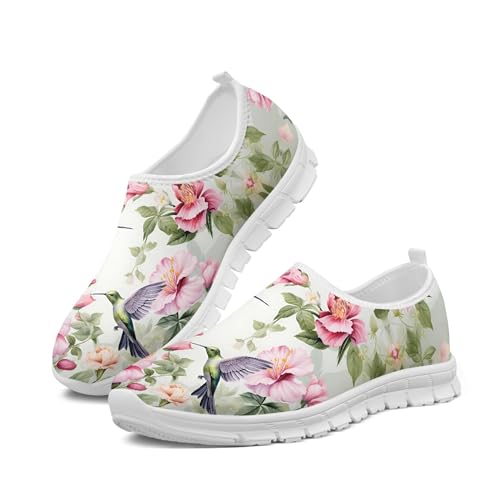 Image of Hummingbird Floral Print Lightweight Walking Shoes for Women Mesh Casual Sneakers Size 5-10.5