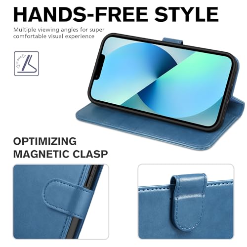 Image of TUCCH Wallet Case for iPhone 13 (6.1 inch) 2021, Flip Stand, Lake Blue | RFID Blocking, 3 Card Holders, Kickstand, PU Leather, Shockproof TPU Shell, Magnetic Closure, Protective Folio Cover