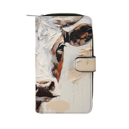 Brown Spots on A White Cow Skin Womens Wallet Travel Long Purse Zippered Clutch Credit Card Holder for Men