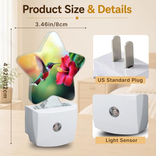 Image of Hummingbird Flower Plug in Star Night Light, Night Light with Sensor for Kids Nursery Bedroom, Decorative Soft Glow Lamp for Hallway Bathroom, Energy Saving