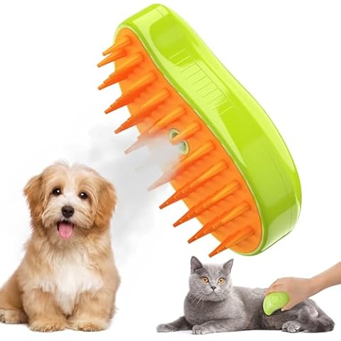 GIGART Cat Steam Brush, Pet Grooming Brush with Steam Technology, Self Cleaning Brush for Massage, Removing Tangled and Loose Hair, for Cat and Dog (Green) Cover