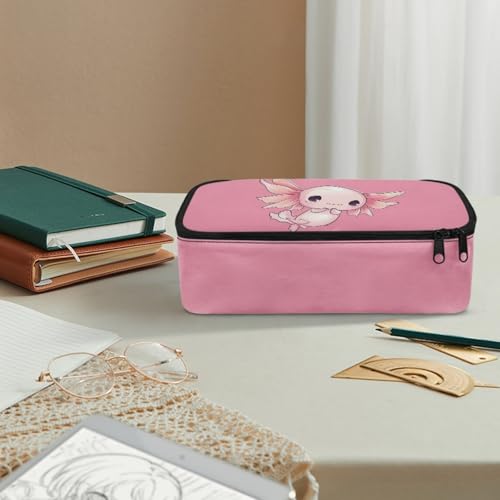 Image of Cute Axolotl Girls Pencil Case Large Capacity,Pink Pencil Pouch for 3-14 Years Kids Pencil Container for Preschool Children Pencil Bag for Boys Adults Men Coin Purse for Office Supplies