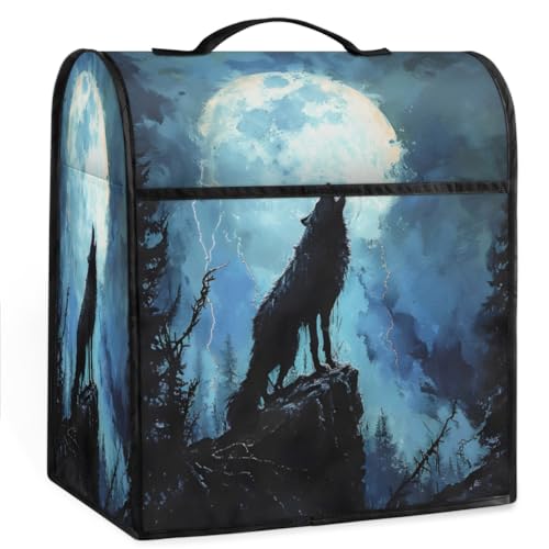 Coffee Maker Cover Retro Moon Wolf Kitchen Appliance Covers Small Appliance Covers Blender Cover Juicer Cover Dust Covers for Kitchen Appliances with Top Handle and Pockets,Washable,C424