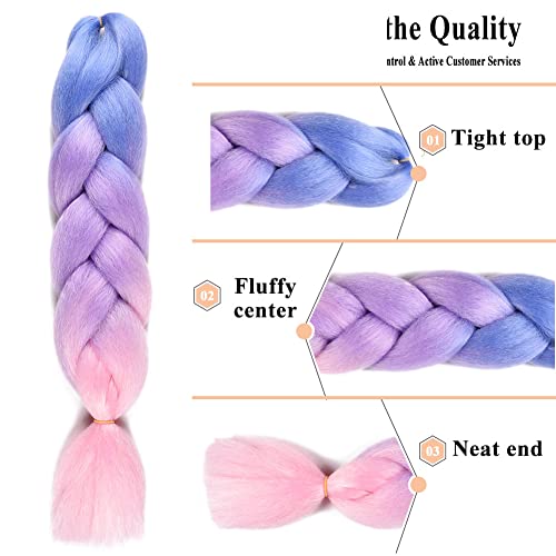 Wome Ombre Jumbo Braiding Hair Extension Ombre Pink Braids Syntehic Box Braids Crocher Hair Jumbo Braids Hair For Twist Braids 24Inch Braiding Hair (Ligh Blue-Purple-Pink) #TOP4