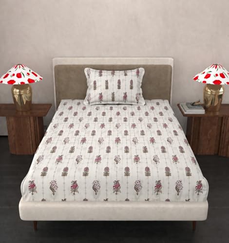 Image of VOMZER Cotton Feel Single Size Flat Bedsheet for Single Bed, Cotton Feel Bed Sheet Single Bed (60 X 90 Inches) with 1 Pillow Cover, Ivory Dot