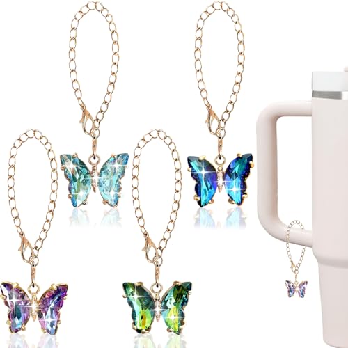 DLDXGXNR Charms for Stanley Cup Accessories Tumbler Handle Charm Cute Water Bottle Charms Glitter Personalized Identification Pendant(Butterfly)