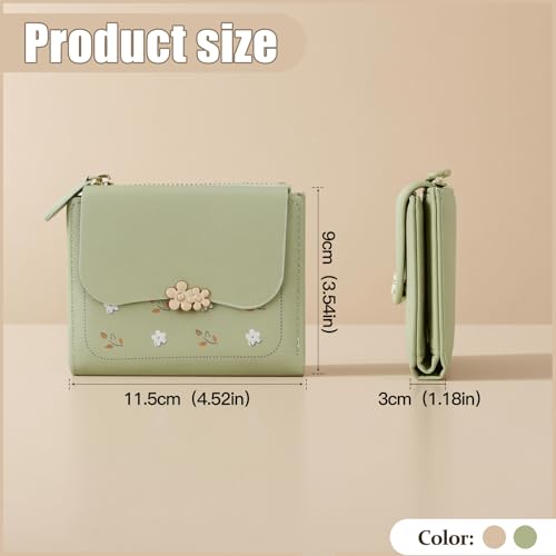 Small Ladies Wallet, Cute Flower Slim Wallets for Women Bifold Card Holder Wallet Compact Mini Wallets Coin Purse with ID Window (White)2