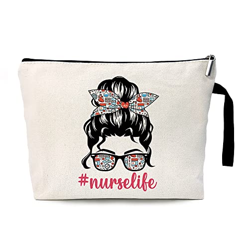 Nurse Life Funny Nurses Cosmetic Bag, for Travel Toiletry Zipper Storage Pouch Makeup Bag, Nurse Birthday Gifts, Nurse Graduation Gifts, Registered Nurse Appreciation Gifts, Nurses Day Gifts
