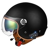 Casque De Moto Bluetooth Casque Jet 3/4 Casque, Certification ECE Casque De Moto Intégré Casque Jet Scooter Avec Double Miroir Hommes Femmes E,M/(57~58cm)