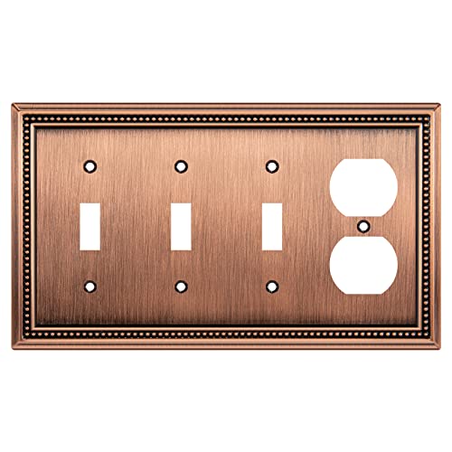 Image of Sunken Pearls Heavy Duty Decorative Wall Plate Switch Plate Outlet Cover (Triple Toggle /Single Duplex, Antique Copper)