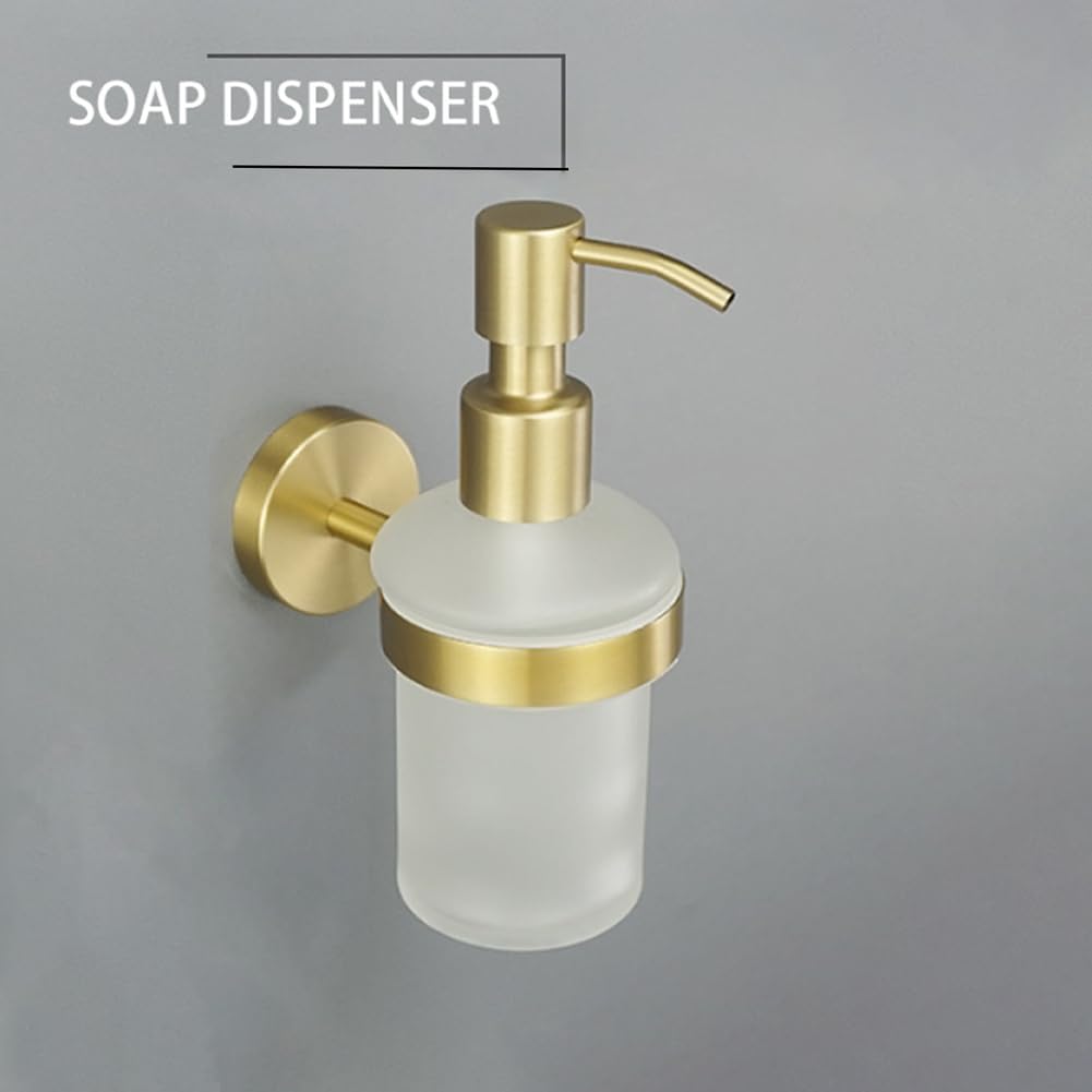 Seifenspender Aus Gebürstetem Gold, Seifenspender Aus Massivem Messing Und Milchglas Mit Pumpe Für Bad Und Küche, Wandmontage