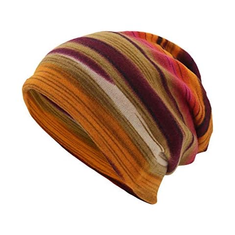 Doingshop Men Women's Colorful Striped Elastic Slouchy Beanie Chemo Hat Cap Scarf for Cancer Patients Multifunction(Orange) Cover