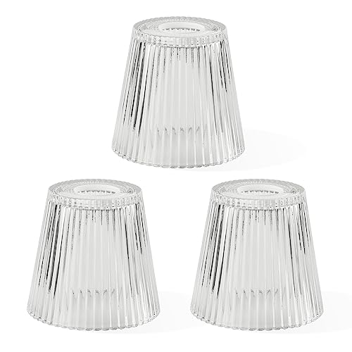 Image of 3 Pack Clear Glass Shade Covers Replacements, 5in Height, 4.8in Diameter, 1.65in Fitter, Striped Clear Cone Glass Lamp Shade Replacement for Ceiling Fan Chandelier Pendant Wall Sconces