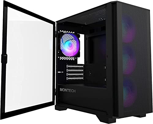 Montech AIR 100 ARGB Micro-ATX Tower with Four ARGB Fans Pre Installed, Ultra-Minimalist Design, Fine Mesh Front Panel, High Airflow, Unique Side Swivel Tempered Glass, Black