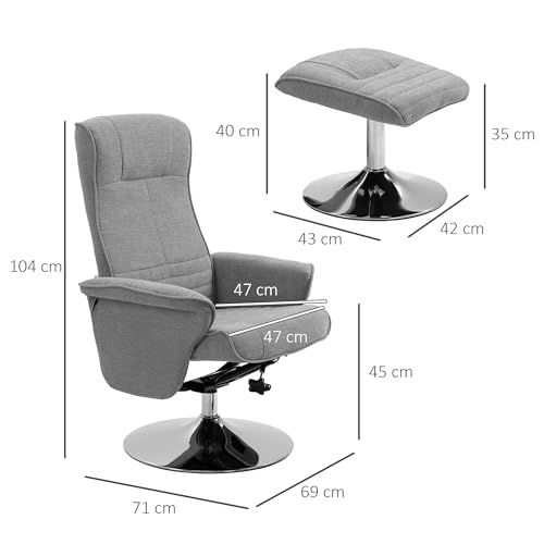 HOMCOM Relaxsessel mit Hocker, 360°drehbarer Fernsehsessel mit Liegefunktion Gepolstert TV Sessel mit Samtoptik für Wohnzimmer, Grau – Bild 4