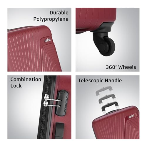 Image of Safari Zion Set of 3 (Cabin + Medium + Large) Trolley Bags Hard Polypropylene 4 Wheels 360 Degree Wheeling Luggage, Travel Bags, Suitcase for Travel, Trolley Bag for Travel, Maroon