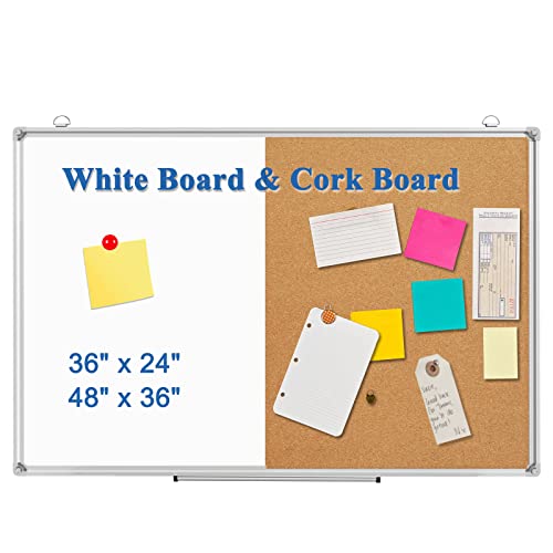 WALGLASS Combination Cork Bulletin Board and Dry Erase Whiteboard, 36