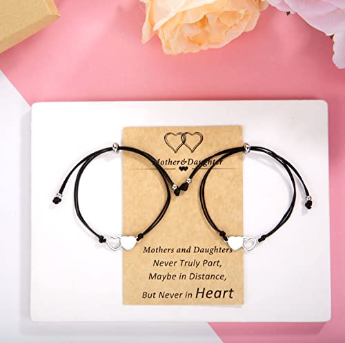 Image of Desimtion Mom and Daughter Bracelets for 2, 3, 4, 5, 6, Mother Daughter Matching Heart Bracelets - Birthday Gifts for Mom from Daughter
