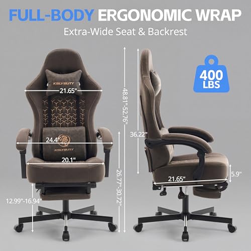 Gaming Chair Breathable Leather with Pocket Spring Cushion, Wide and High Ergonomic Office Chair with Headrest, Computer Gaming Chair with Footrest for Adult and Teen (Grey Leather) - Image 3