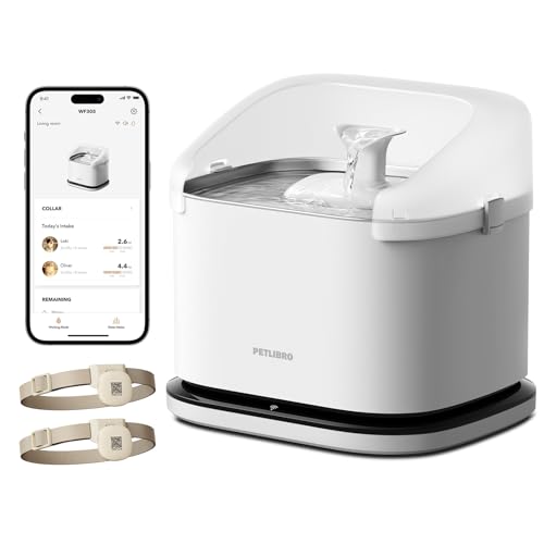 Image of PETLIBRO Cats Water Fountain for Multi Cats, Cat Fountain with RFID Recognition Each Pet, 3L /101oz Pump-Free Cat Water Fountain Stainless Steel Tray, 2.4G Wi-Fi APP Pet Water Fountain x2 Collar Tags