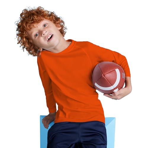 Camiseta Técnica Manga Larga para niños - Camiseta Ligera de Deporte Infantil cómoda, Suave, Lisa y Elegante (FR/ES, Edad, 4 años, Regular, Naranja Fluor)