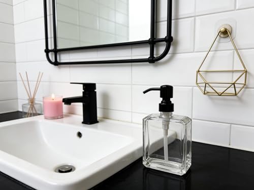 Image of Square Clear Glass Dish Soap Dispenser, Antique Refillable Hand Soap Dispenser with Rust Proof Black Stainless Steel Pump, 13.5 oz Lotion Dispenser for Bathroom Vanity, Kitchen Countertop