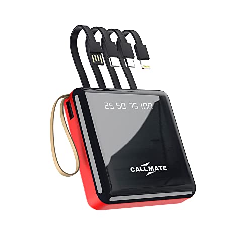 Image of Callmate DX10S Power Bank 10000mAh Li-Polymer with 2.1 Fast Charging with 1 USB Port and Digital Battery Indicator, in-Built 3 in 1 Cable (Red,Black)
