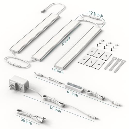 Image of ASOKO Under Cabinet Led Light Plug in, Dimmable Daylight White 4000K, 3 Pack 12 inch Linkable Under Counter Lights 1500lm for Kitchen, Shelf, Workbench, Cupboard, Upgrade ETL Listed Plug 24V