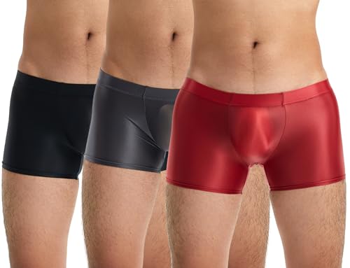 SEAUR Men's Silky Glossy Underwear Low Rise See Through Boxer Briefs Shiny Translucent Trunks Underpants Sexy Smooth Panties