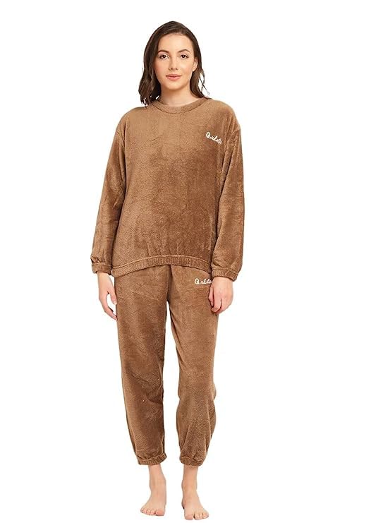 thrifty thread we promise comfort Winter Woolen Night Suit for Girls and Women/Winter Woolen Night Suit for Girls and Women/Winter Women Woolen Plain Velvet Winter Nightwear Suit Top and Pajama Set, Regular Comfort Fit (M Till 2XL)-picture-17