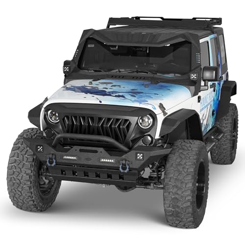 Hooke Road Wrangler JK Front Skid Plate Bumper Cover Texured Black Steel for Jeep Wrangler JK 2007-2018