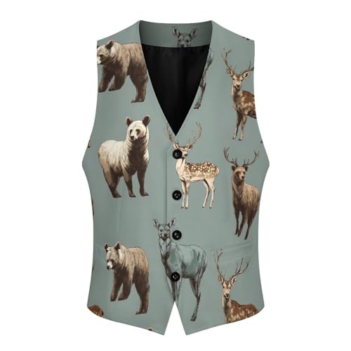 Deer Bear Men's Suit Vests Business Formal Dress Vest V-Neck Waistcoat for Wedding Casual4