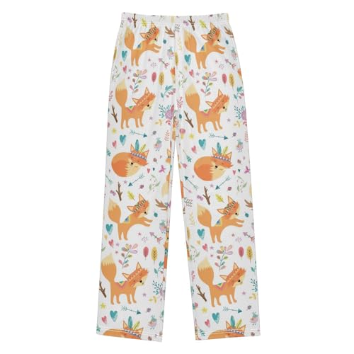 Fox with Feather Boys Long Pants Soft Trousers Elastic Waist Kids Lounge Bottoms with Pockets S-XL