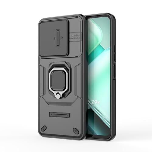 Image of TPU+PC Camshield Pro Case With Slide Camera Protection And Ring Stand Bumper Back Case Cover For iQOO Z9X 5G (Black)