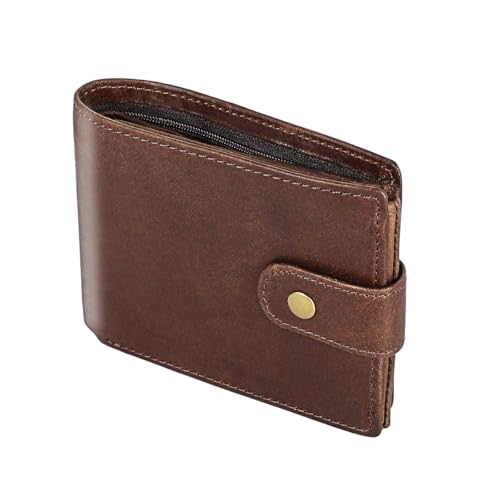 Genuine Leather Trifold Wallet for Men RFID Blocking Bifold with Coin Pocket Security Zipper Wallet Money Clip (brown)